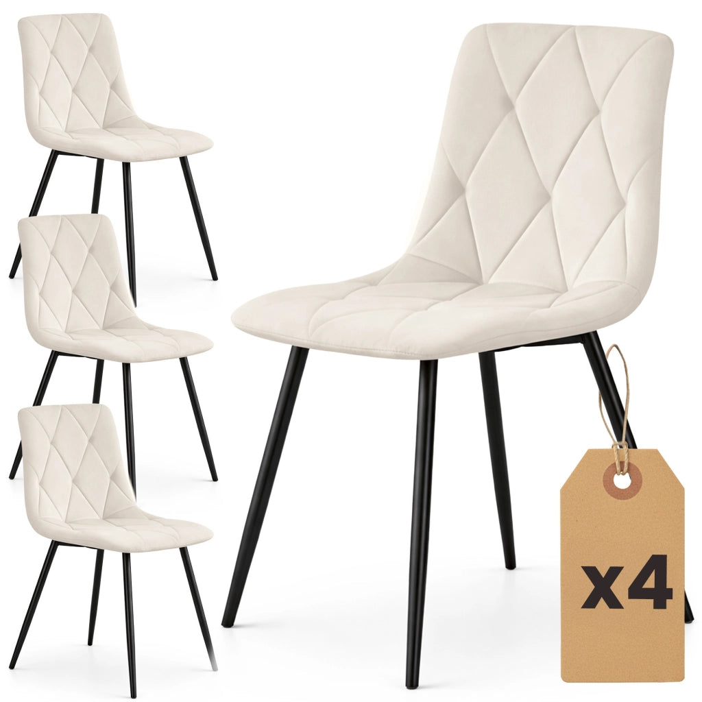 Set di 4 Sedie in velluto trapuntate MILO Beige gambe nere