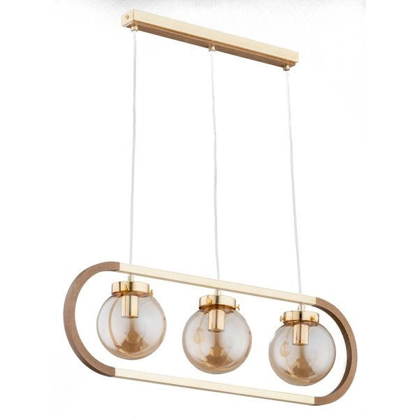 Lampada sospesa tripla Alfa Rino oro/legno 3xE14 80cm