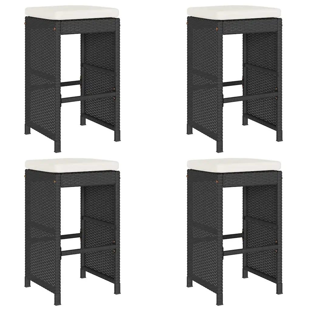 Sgabelli da Bar con Cuscini 4 pz Neri in Polyrattan CFW4970443