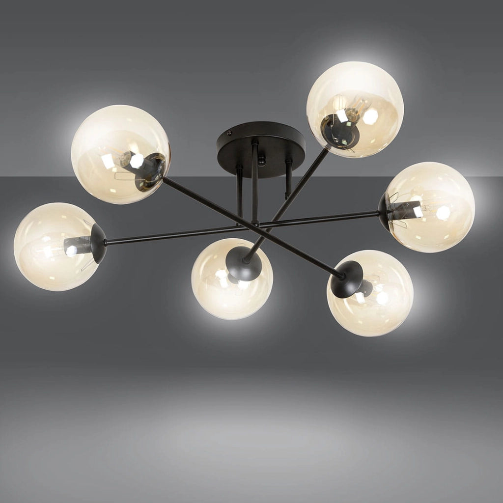 Plafoniera Emibig Brendi 6xE14 nera/miele metallo 75 cm
