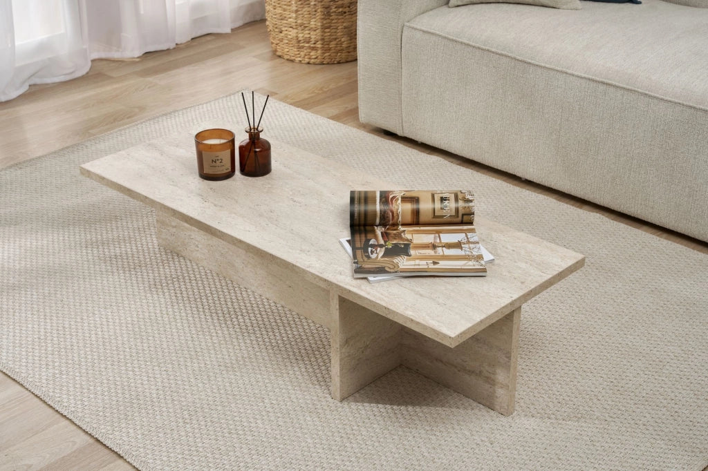 Marmorito, Tavolino da Salotto Forma Rettangolare, 120x45x30h cm Bianco Marmo