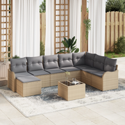 Set Divano Giardino 9 Pezzi con Cuscini Rattan Nero in Polyrattan