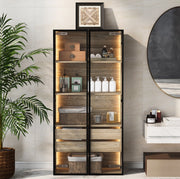 Mobile contenitore multifunzione con LED integrato; 73 cm; in MDF naturale e vetro satinato