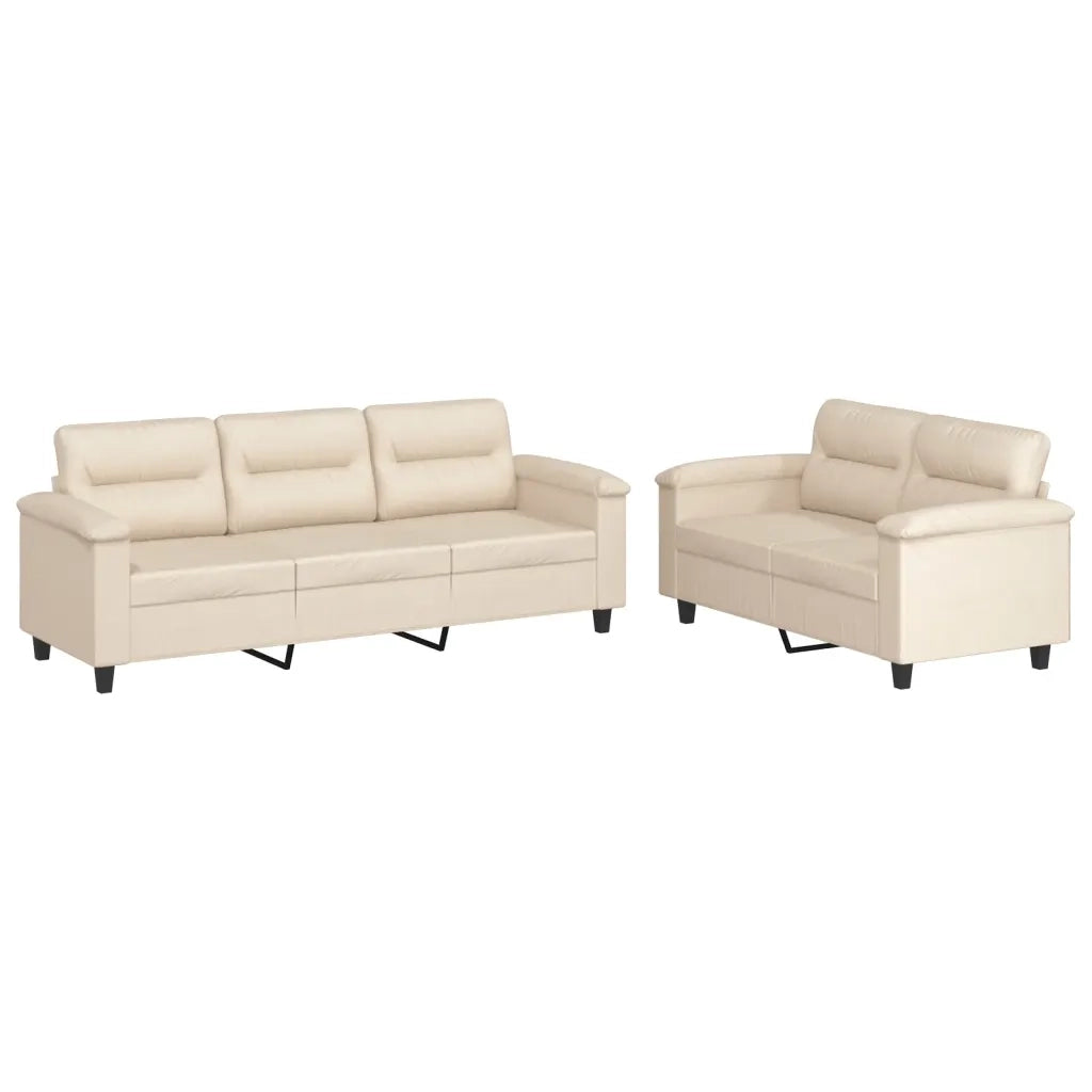 Set Divani 2 pz con Cuscini Beige in Tessuto Microfibra 3202343