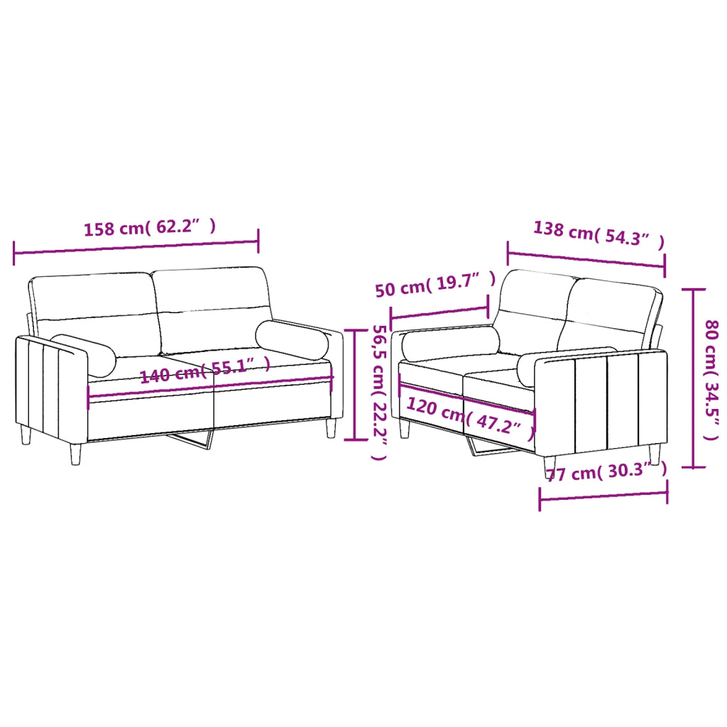 Set di Divani 2 pz con Cuscini Rosso Vino in Tessuto 3201590