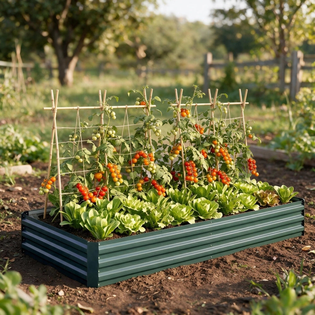 Orto rialzato in lamiera d'acciaio verde scuro 241x90,5x30 cm per giardino