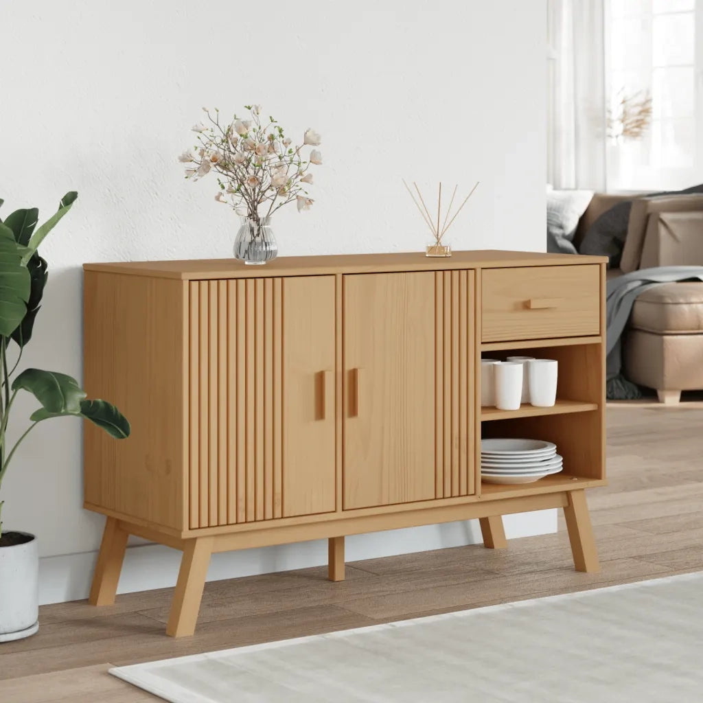 Credenza | Madia | Buffet da pranzo | Armadio da pranzo OLDEN Marrone 114x43x73,5 cm in Legno Massello di Pino