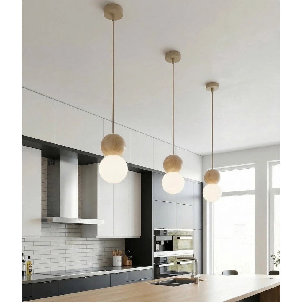 Lampada a sospensione LOOP in acciaio moka e legno