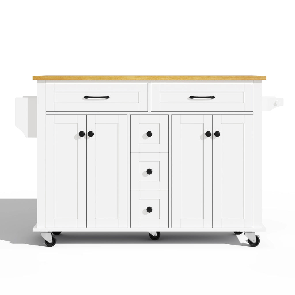 Carrello cucina multifunzionale con piano allungabile, 5 cassetti, armadietti, porta spezie e porta asciugamani