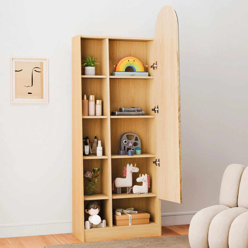 Armadio con specchio e ripiani regolabili per ingresso in MDF 165x60x28 cm naturale