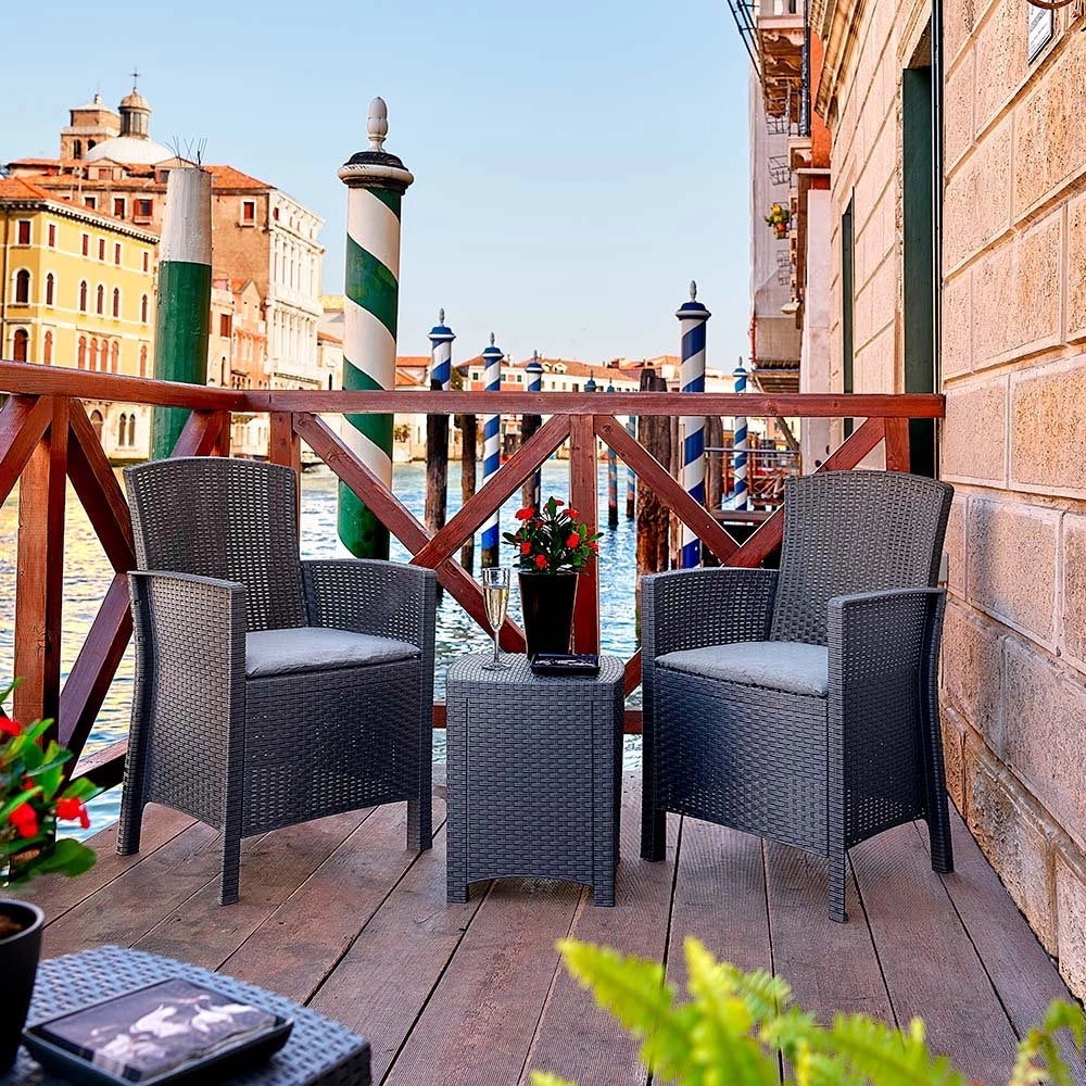 Salottino da esterno Armin, Set da giardino con cuscini, Salottino  effetto rattan, 100% Made in Italy, Antracite