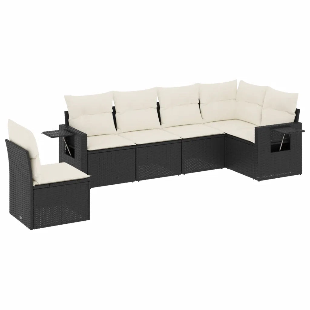 Set Divano da Giardino 6 pz con Cuscini-Sofa da Giardino-Divanetto da esterno Nero in Polyrattan 713251