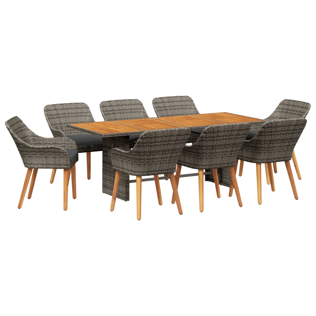 Set da Pranzo da Giardino 9 Pezzi Grigio Rattan Sintetico