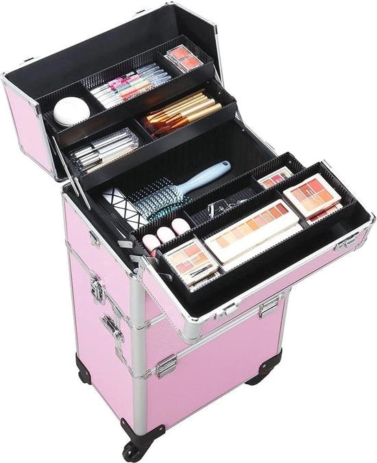 Casella di bellezza in alluminio con chiusura e cinturino - portatile e multifunzionale per gioielli e cosmetici