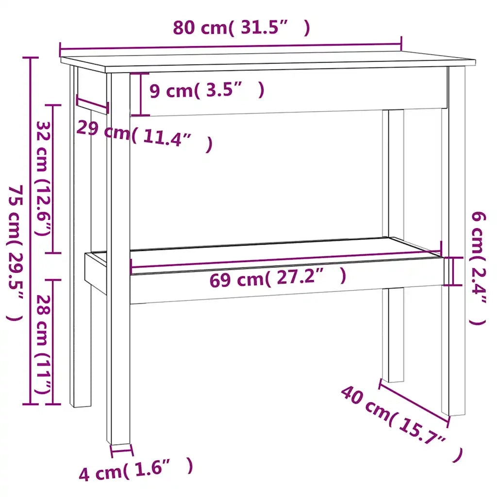 Tavolo Consolle Bianco 80x40x75 cm in Legno Massello di Pino 814305