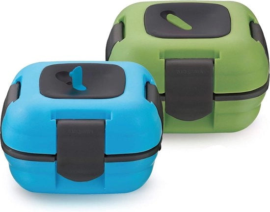 Lunchbox geisolata impermeabile per adulti e bambini - contenitore termico di pranzo con nuovo valvola di dissipazione del calore - blu-verde - set da 2 - 16oz