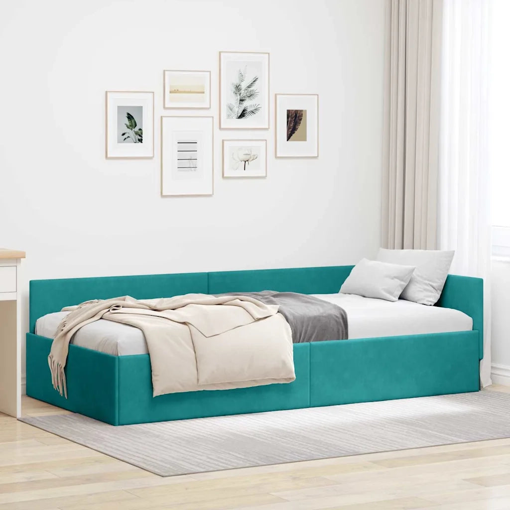Cornice del letto ad angolo Turchese 80 cm x 200 cm Velluto 42016069