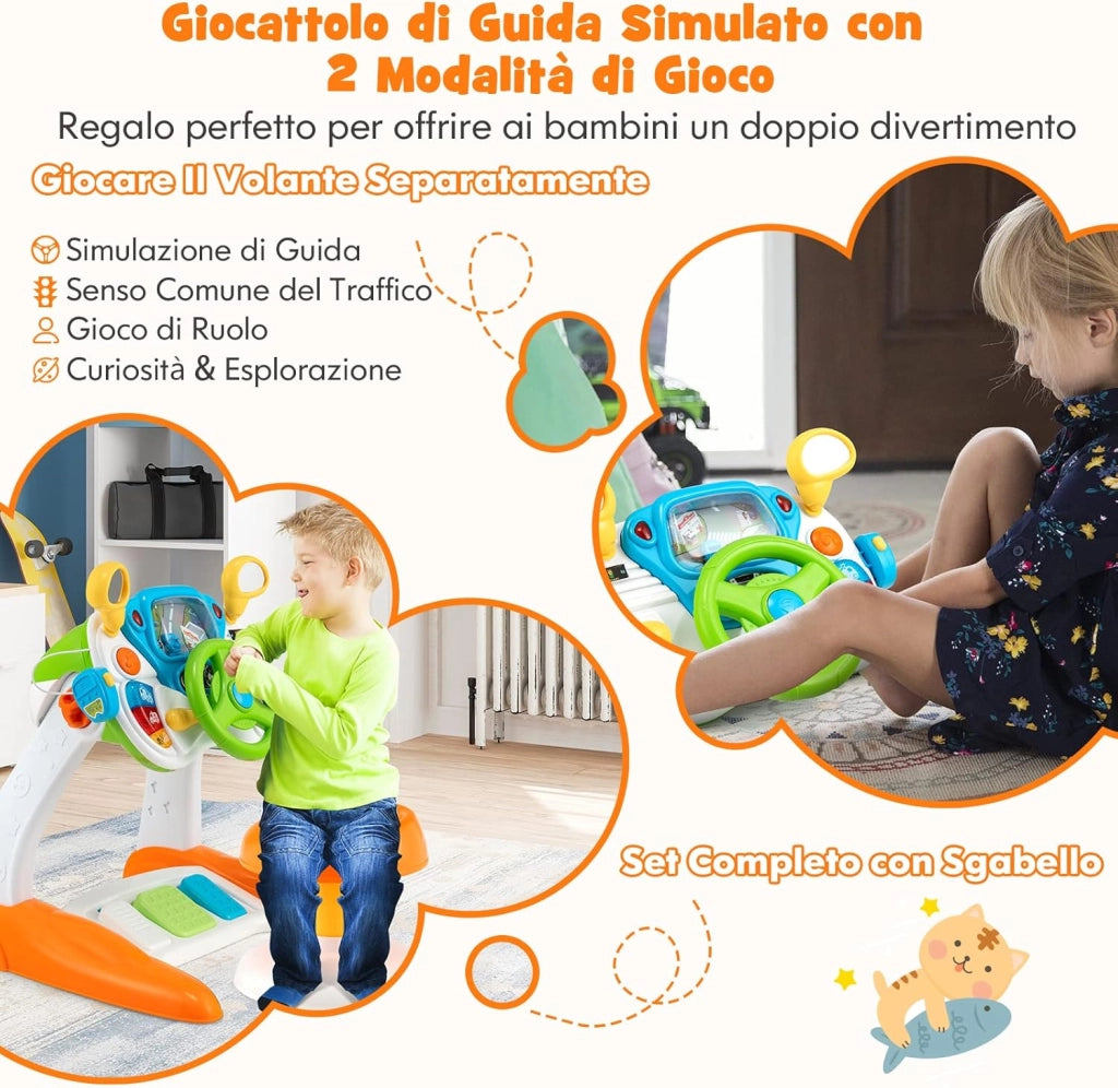Volante per Bambini Educativa, Simulazione Volante di Guida Giocattolo con Sgabello, Luce Musica, Giocattoli Musicali per la Prima Educazione, Regalo per Bambini