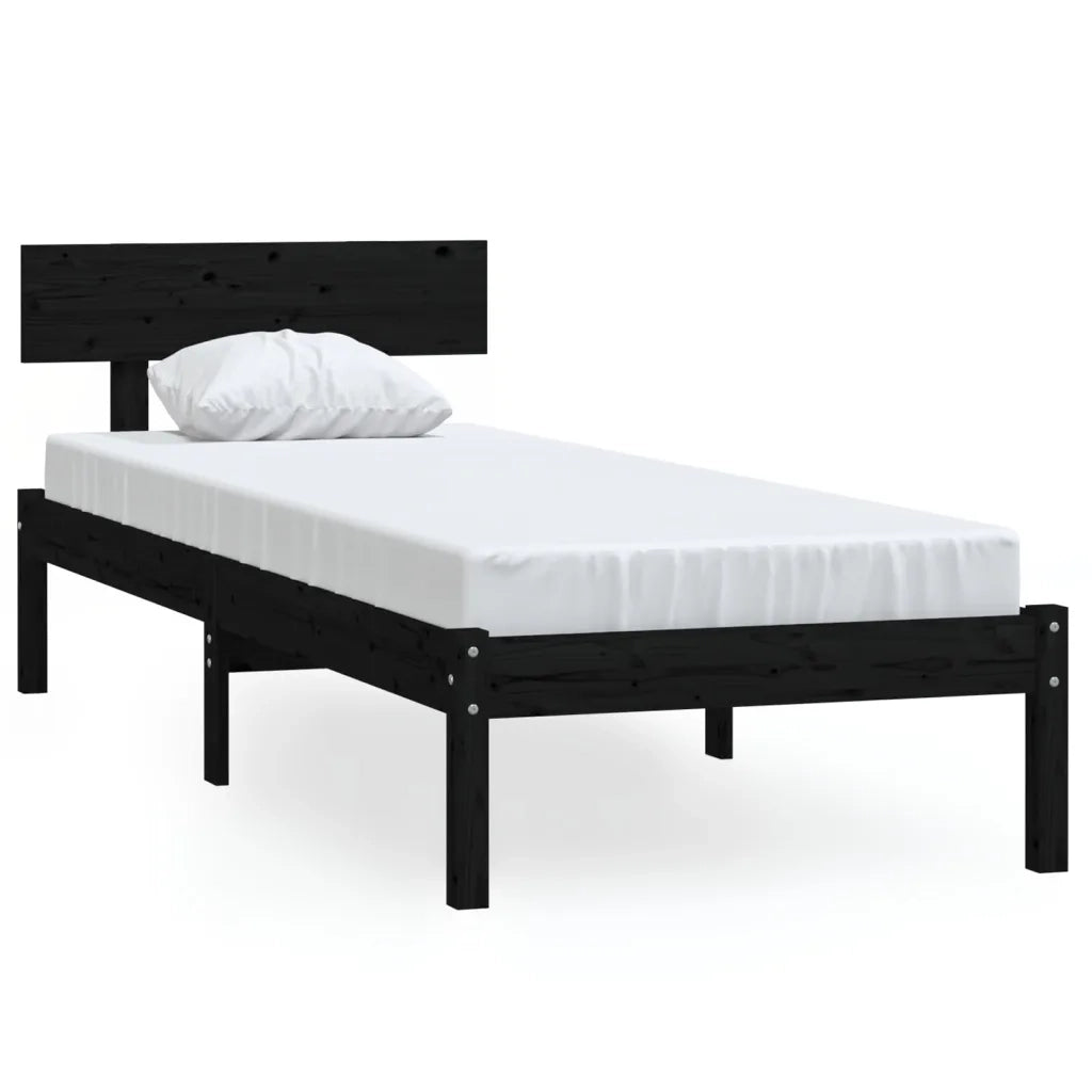 Giroletto-Struttura Letto Nero in Legno Massello di Pino 90x200 cm