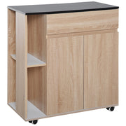 Carrello per Cucina con Cassetto ¨C zephmum ¨C Nero e Rovere, 78x39.5x88.5 cm
