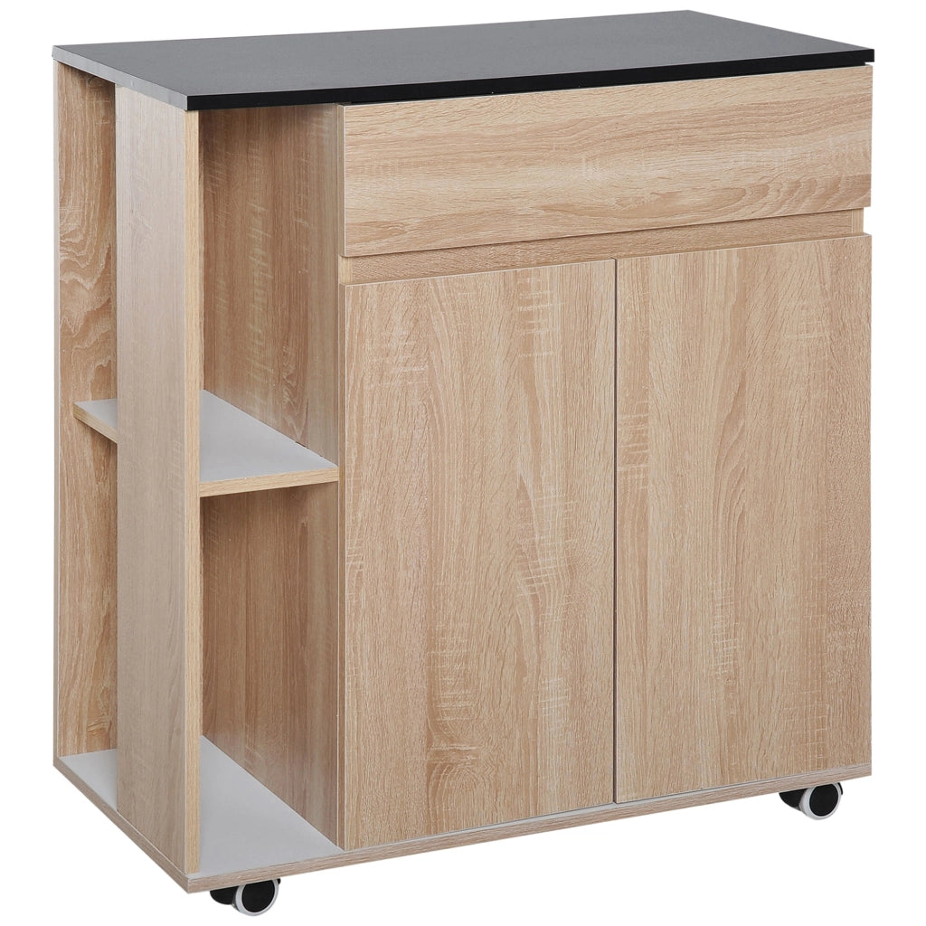 Carrello per Cucina con Cassetto ¨C zephmum ¨C Nero e Rovere, 78x39.5x88.5 cm