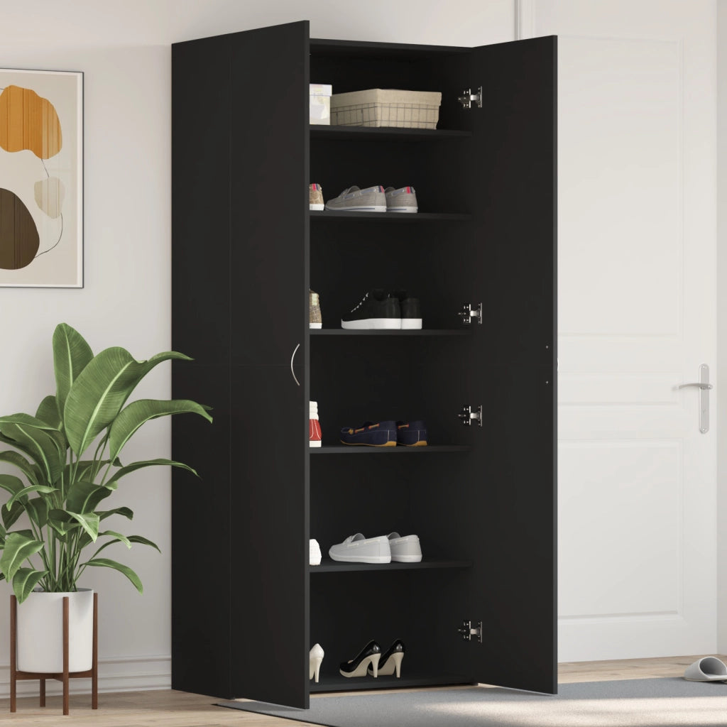 Mobile per scarpe Nero 80x35,5x180 cm in Legno Ingengnerizzato