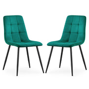 Set di 2 Sedie in velluto trapuntate NERO Verde Bottiglia gambe nere