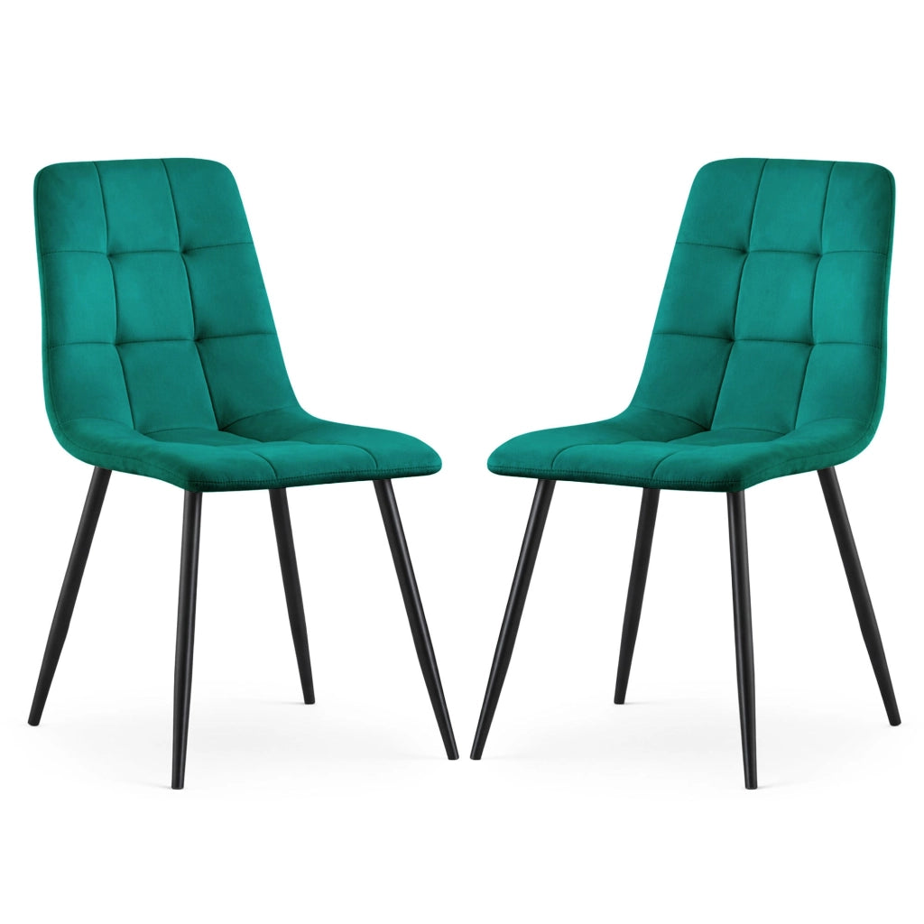 Set di 2 Sedie in velluto trapuntate NERO Verde Bottiglia gambe nere