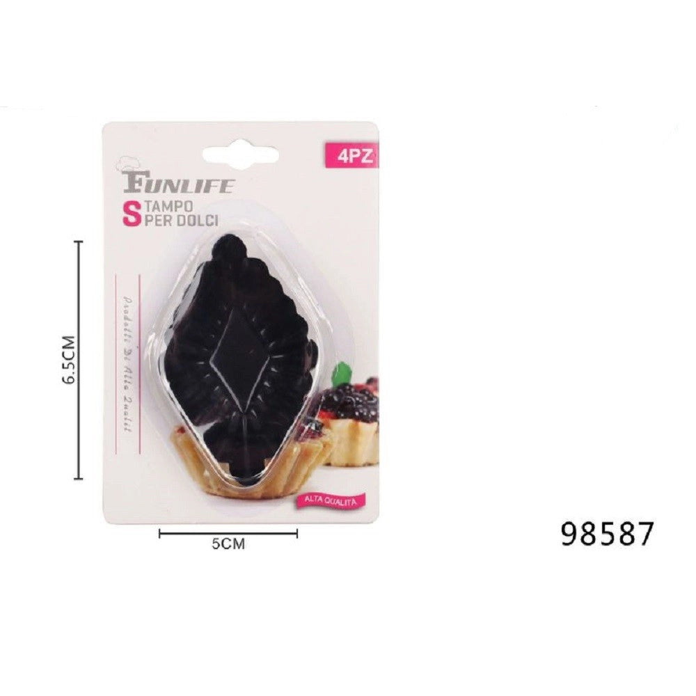 Trade Shop - Set 4 Pz Formine Stampo Per Crostatine Dolci Dessert Antiaderente 6,5x5cm 98587 -