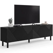 IDMarket - Porta TV HIMARA 180 cm, 2 ante, doghe geometriche in legno nero