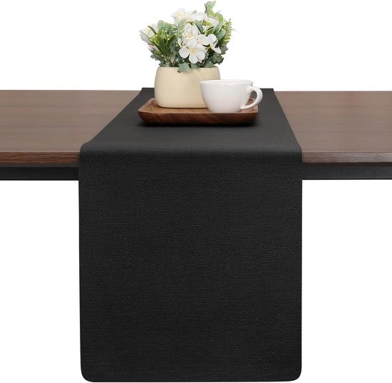 Tavolo di servizio in materiale imitante legno, moderno, a doppia faccia, antiscivolo, resistente al calore, lavabile, per esterni, per matrimoni, compleanni, feste e decorazione di tavola (nero, 30 x 240 cm)