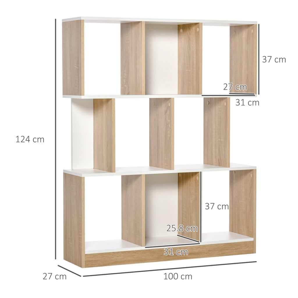 Mobile Libreria a 8 Ripiani per Soggiorno e Camera da Letto, in Legno, 100x27x124 cm, Rovere e Bianco