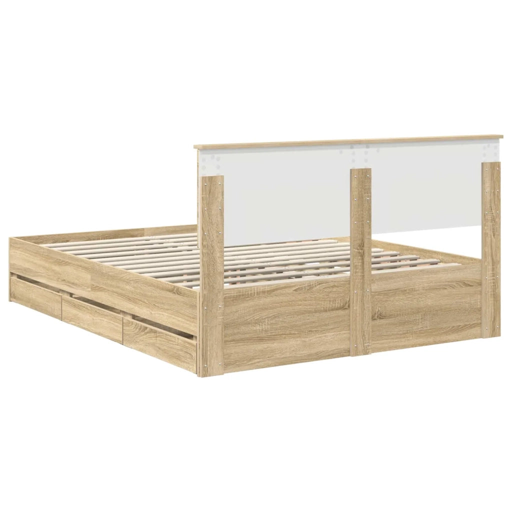 Letto matrimoniale | Letto per adulti | Struttura del letto con cassetto Rovere Sonoma 150 x 200 cm