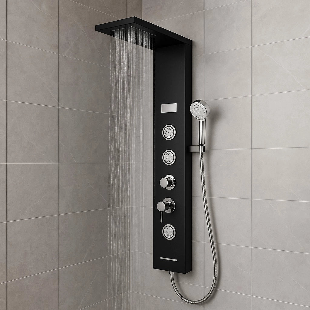 Colonna pannello doccia shine-1 black 4 funzioni luce display temperatura nero