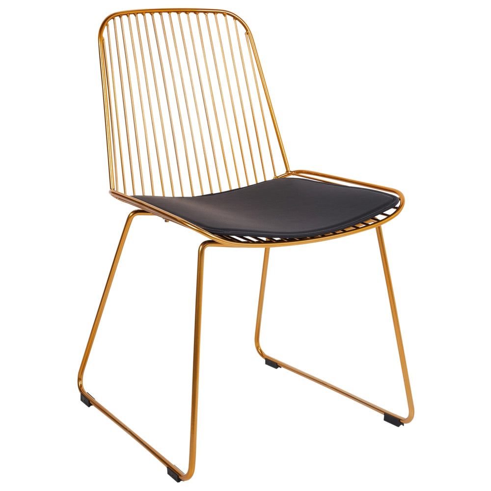 Set di 2 sedie da pranzo in metallo oro con schienale in filo di ferro e cuscini in ecopelle stile elegante glamour