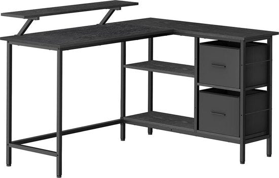 Bureau 2 lades - Hoekbureau con monitorstandaard - Pannello regolabile - in ebbeno nero