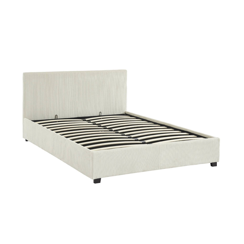 Letto a cassettone con rete a doghe 140x190cm, velluto a coste grosse,