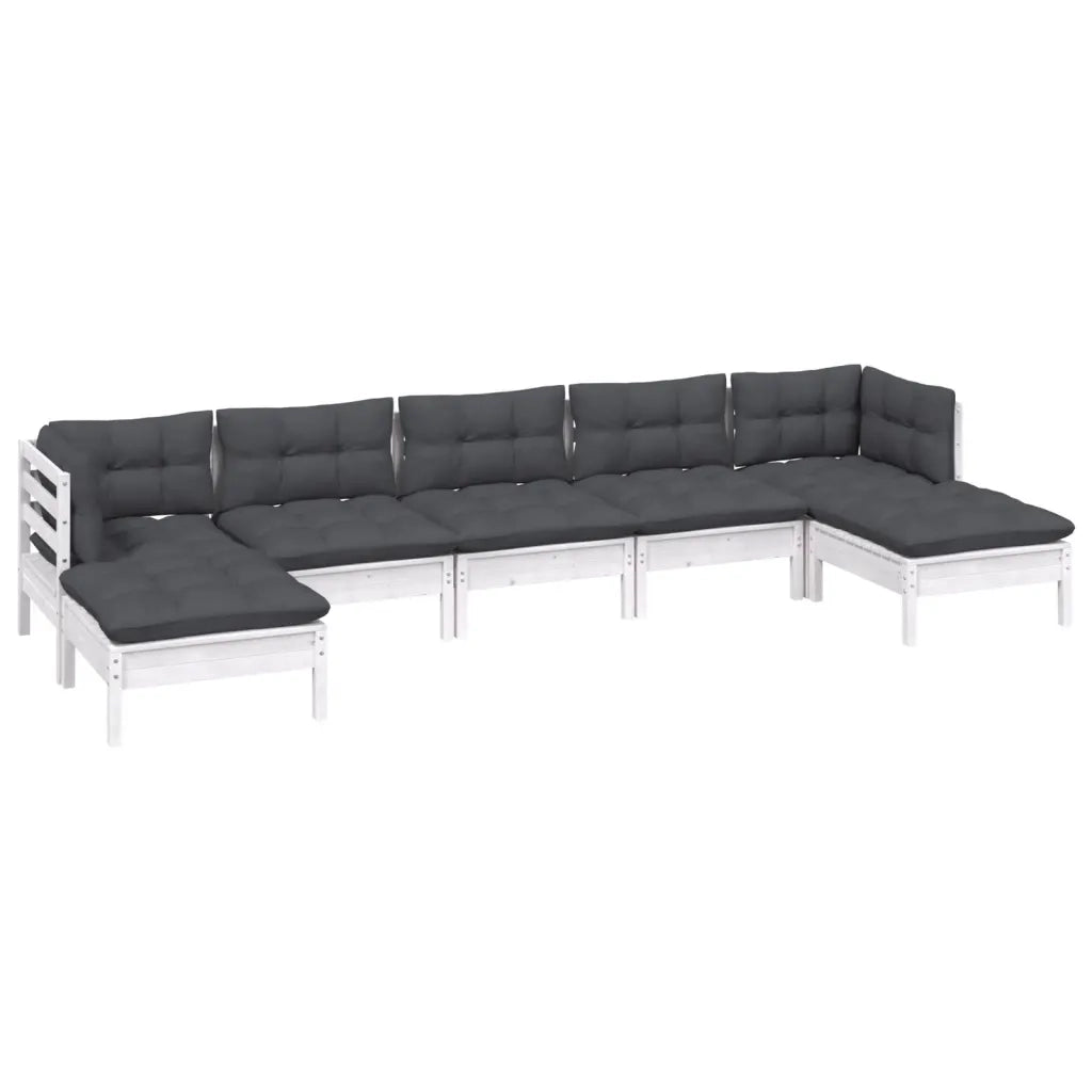 Set Divani da Giardino 7 pz con Cuscini Bianchi Legno di Pino cod mxl 44856
