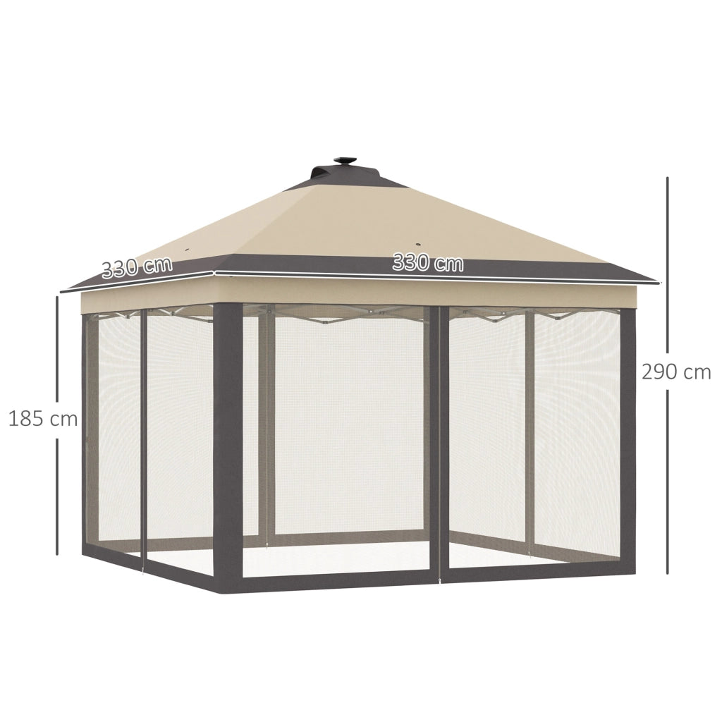 Tenda da Giardino Pieghevole con Luci LED e Zanzariere ¨C zephmum ¨C 3,3x3,3 m Beige
