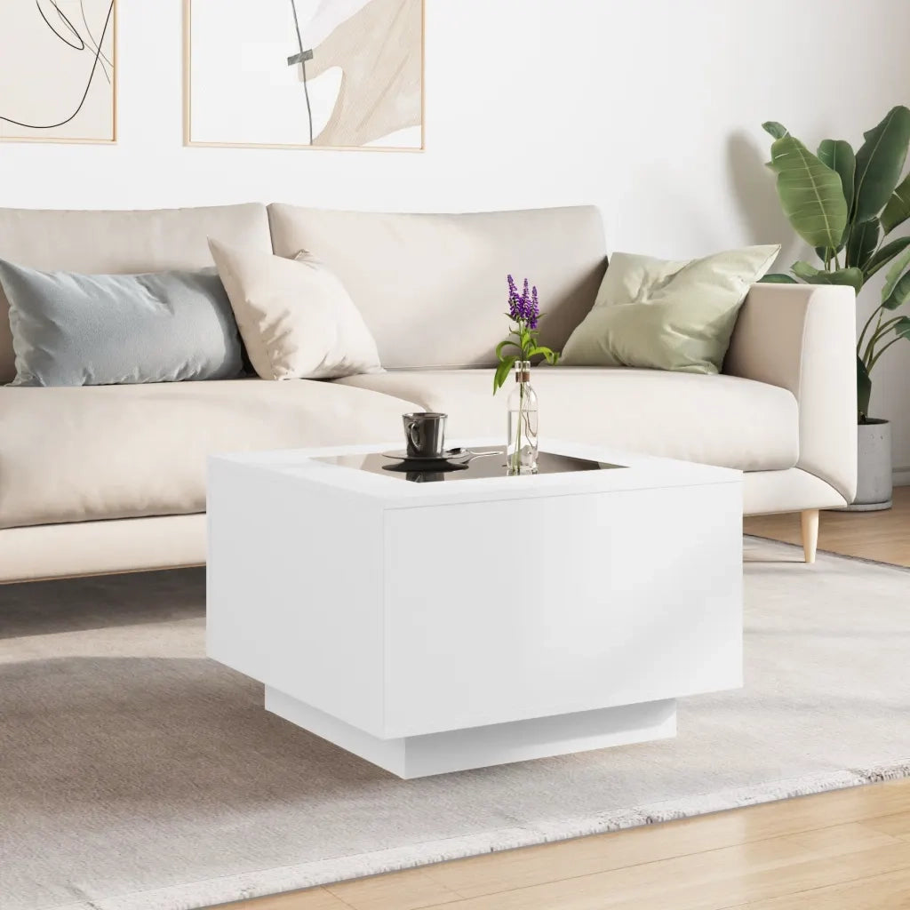 Tavolino Salotto con LED Bianco 60x60x40 cm Legno Multistrato 847567