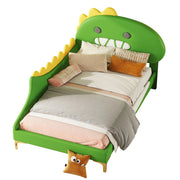 Letto per bambini 90x200 cm; design dinosauro; PU e MDF; verde
