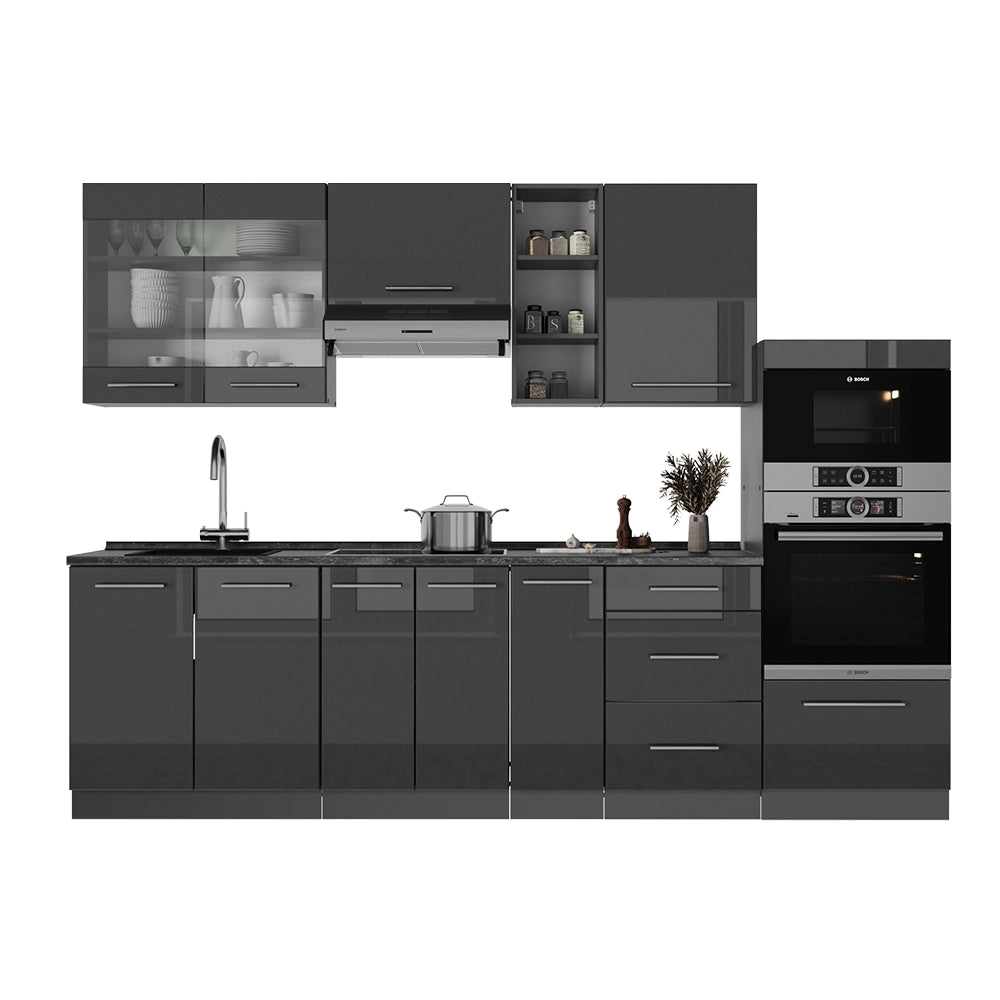 Cucina componibile Fame-Line Antracite lucido/Antracite 280 cm, PL Marmo Vicco