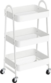 Carrello in Acciaio - Carrello Rotante - Piastra Rotante - 3 Ripiani di Archiviazione - 4 Ruote Chiuse - 41,4 cm x 30,7 cm x 79 cm