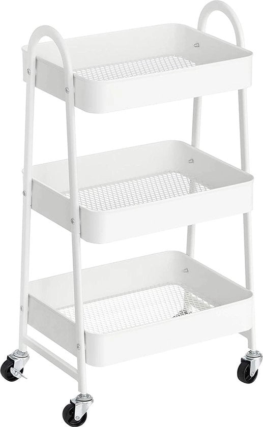 Carrello in Acciaio - Carrello Rotante - Piastra Rotante - 3 Ripiani di Archiviazione - 4 Ruote Chiuse - 41,4 cm x 30,7 cm x 79 cm
