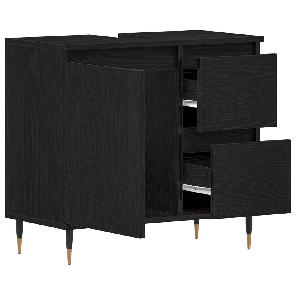 Mobile Bagno  Nero Rovere 65x33x60 cm Legno ingegnerizzato