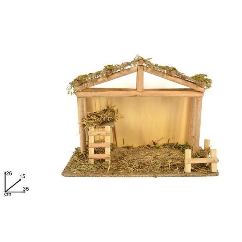 Trade Shop - Capanna Con Scaletta Tetto Juta 35x26x15 Cm Presepe Addobbo Decorazione Natale -