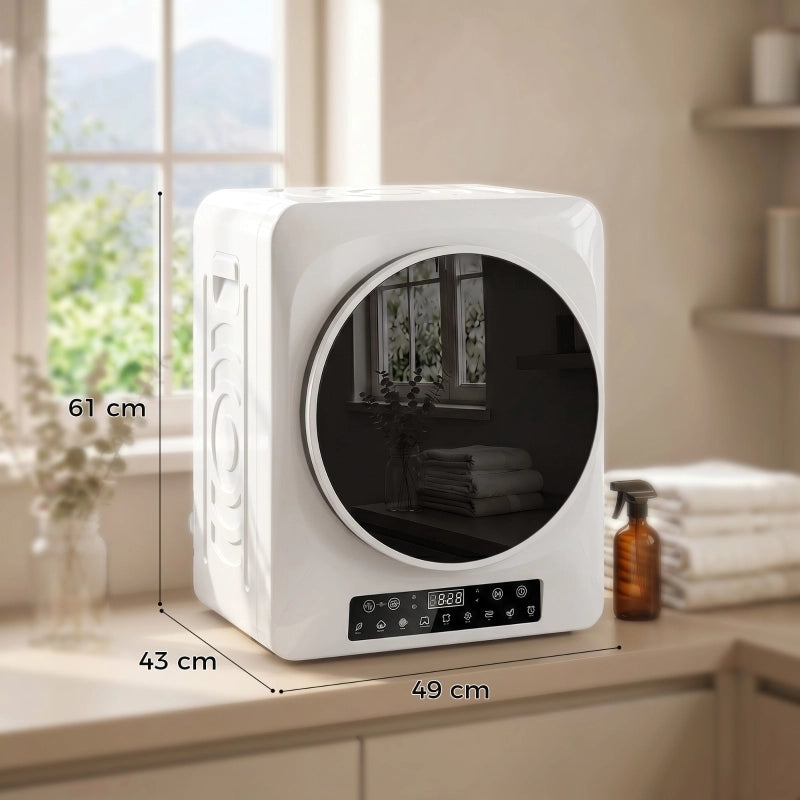 Asciugatrice compatta a ventilazione da 1000 W con modalit¨¤ extra dry ed ECO, timer e impostazioni di temperatura, bianca