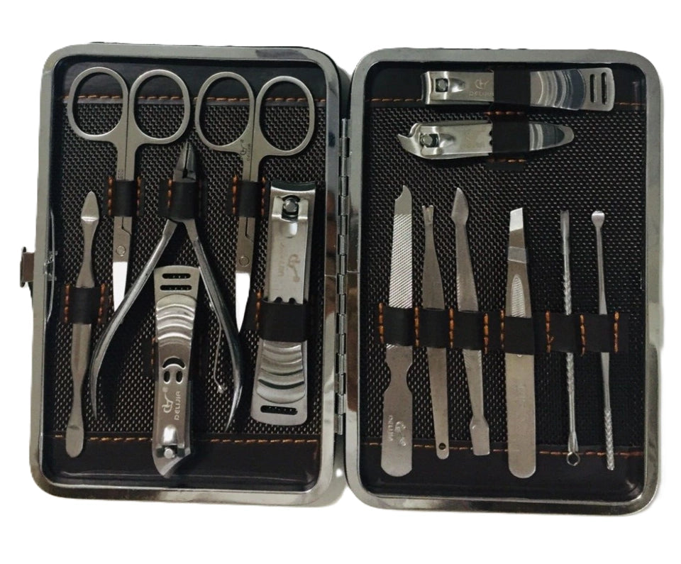 SET MANICURE PEDICURE 14 PEZZI  PROFESSIONALE IN ASTUCCIO FORBICI TRONCHESINA