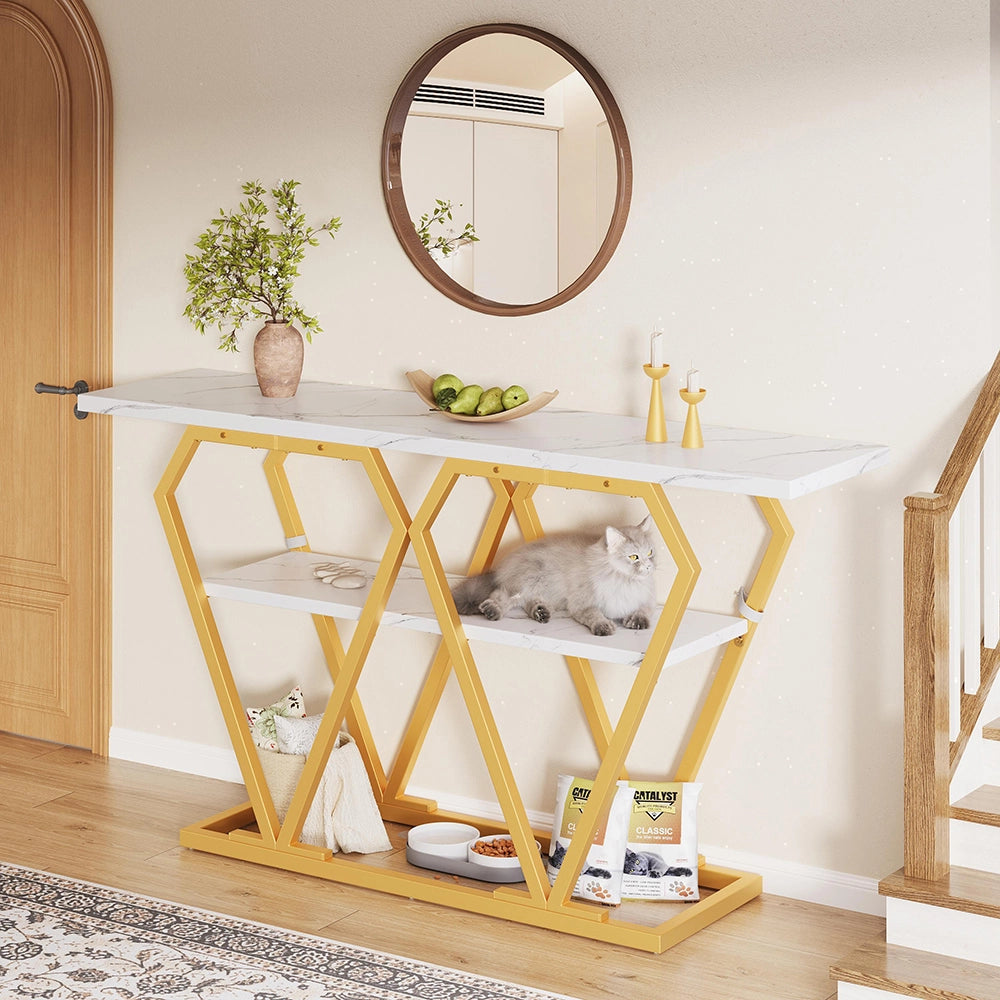 Console da pranzo in legno - Xylo - 120x29.5x80cm - Design effetto marmo