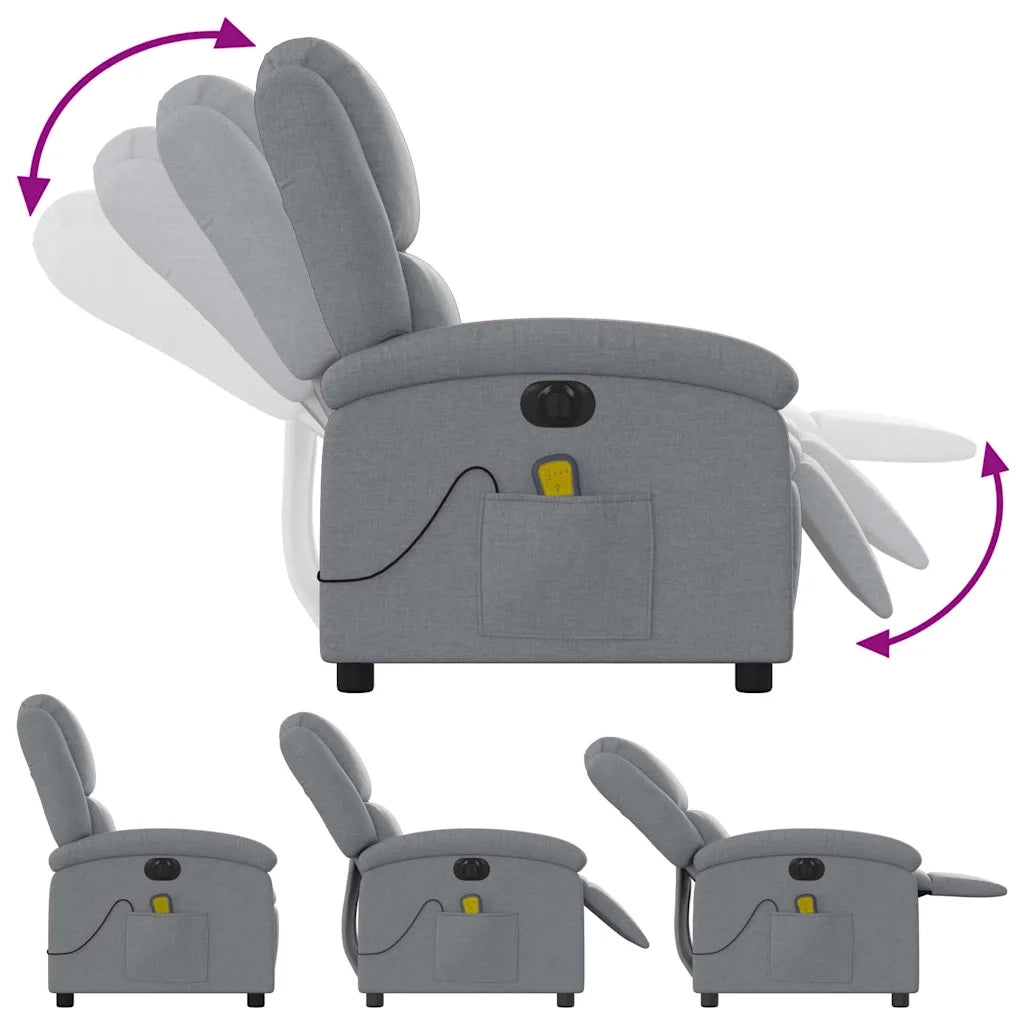Divano Sedia-Poltrona Reclinabile Massaggio Elettrica Grigio Chiaro Tessuto 796288